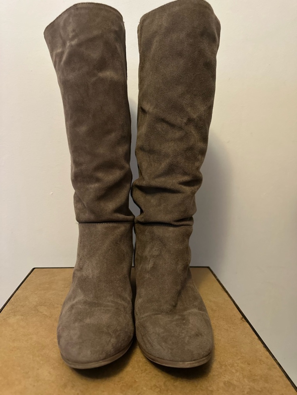Taupe Suede Knee-High Women's Boots - Picture 2 of 7